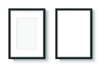 Photo image frame. Wall picture mock up for photograph. Black border object with shadow. Vector illustrator.