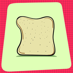 Slice of Bread Loaf with Shadow. Everyday household breakfast items. Food icons for menu design. Vector Graphic Elements isolated on White Background.