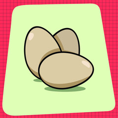 3 Brown Eggs Boiled. Everyday household breakfast items. Food icons for menu design. Vector Graphic Elements isolated on White Background.