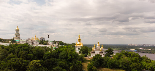 Fototapeta na wymiar Panorama of Kiev with Dniepr river, Kiev-Pechersk Lavra monastery. Kiev, Ukraine.