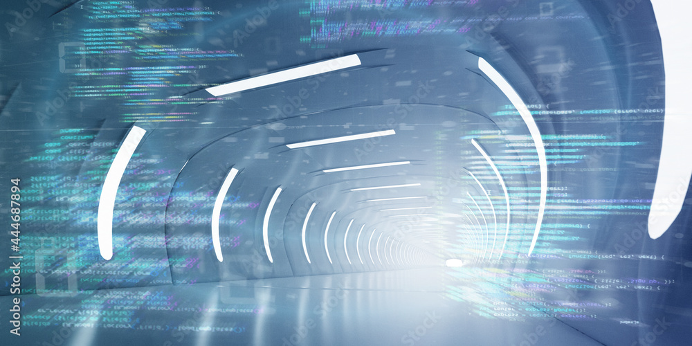 Poster light corridor modern background. futuristic sci-fi tunnel. 3d rendering