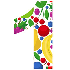 The vector number 1 is made of ripe fruit. An illustration on the topic of numbers and counting.