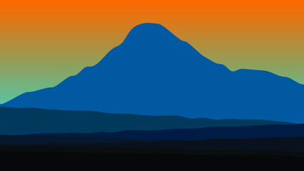 Obraz premium Vector view of volcano on a foggy morning