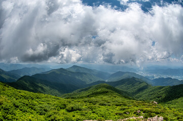 Fototapeta na wymiar 지리산의 여름 Summer in Jirisan Mountain & Cumulus Clouds