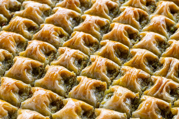 Pistachio baklava. Close-up pistachio baklava. Local name cimcik baklava
