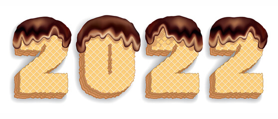 New year figures from waffle cakes. Vector drawing