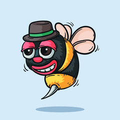 cute bee with little hat on head