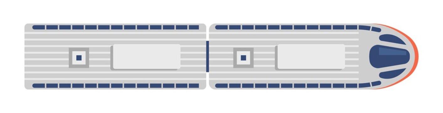 Railroad Train, Modern Speed Vehicle Top View, Railway Symbol for Map or City Constructor Isolated on White Background