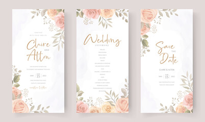 Beautiful soft floral and leaves wedding invitation card design