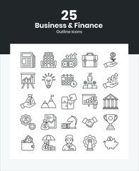 Business and Finance Icon Set - Personal Business Finance Icons Set in Outline Icons