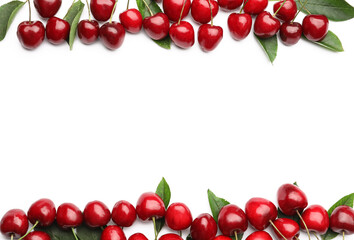 Composition with tasty ripe cherries on white background
