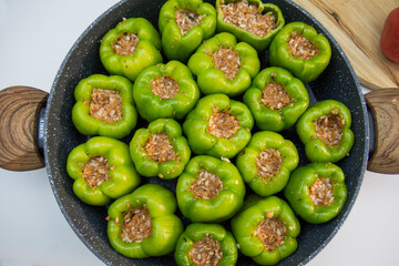 Stuffed Bell Peppers cooked with Olive Oil. traditional turkish food
