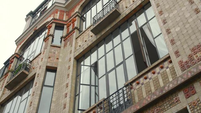 Art Deco Architecture Design By Architect Andre Arfvidson. 14th Arrondissement Of Paris In France. low angle, slider right