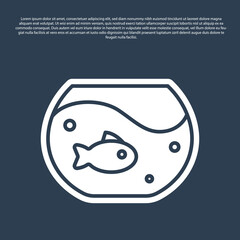 Blue line Aquarium with fish icon isolated on blue background. Round glass aquarium. Aquarium for home and pets. Vector