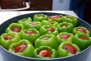 Stuffed Bell Peppers cooked with Olive Oil. traditional turkish food Dolma