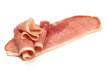 Prosciutto meat, Traditional smoked jamon, isolated on white background.
