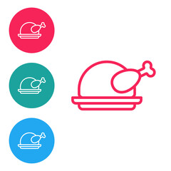 Red line Roasted turkey or chicken icon isolated on white background. Set icons in circle buttons. Vector