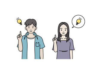 閃く　アイデア　思いつく　解決　若い男女　カップル　若者　イラスト素材