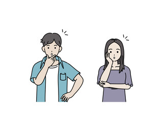 Fototapeta premium 驚く 若い男女 カップル 若者 なるほど イラスト素材