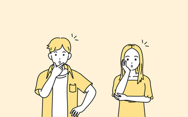 驚く　若い男女　カップル　若者　なるほど　イラスト素材