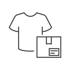 Envio de ropa. Icono caja de cartón con camiseta con lineas en color gris