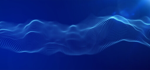 Abstract technology background. Digital blue particle wave. Sound structure visualization. Flow dot landscape.