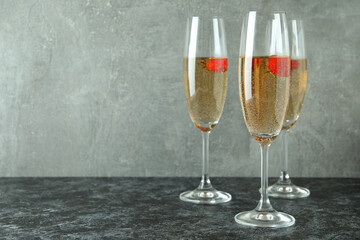 Concept of delicious drink with Rossini cocktail on black smoke table