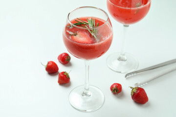 Concept of making Rossini cocktail on white background