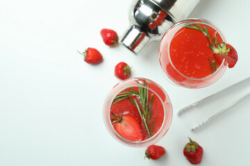 Concept of making Rossini cocktail on white background