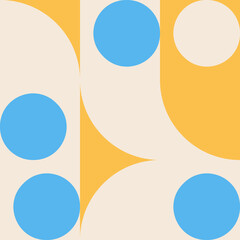 Modern vector abstract  geometric seamless pattern with circles, rectangles and squares  in retro scandinavian style. Pastel colored simple shapes graphic pattern. Abstract mosaic artwork.
