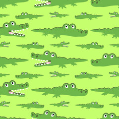 Crocodile pattern seamless cartoon illustration little cute green animal