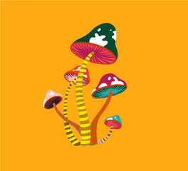Psychedelic Mushroom. Seventies style vector icon. 