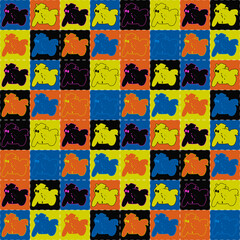 Moto bikes colorful stamps. Vector squared stamps with dotted borders.