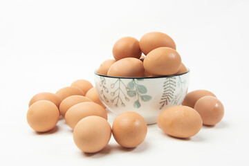Eggs on white background
