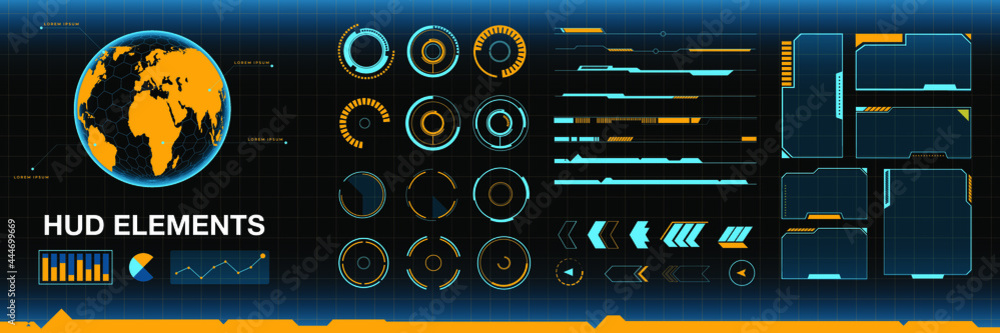 Poster vector hud elements set for futuristic user gps interface abstract digital conceptual technology int