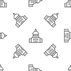 Grey line White House icon isolated seamless pattern on white background. Washington DC. Vector