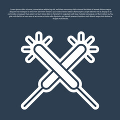 Blue line Sparkler firework icon isolated on blue background. Festive Christmas sparkler candle lights. Merry Christmas and Happy New Year. Vector