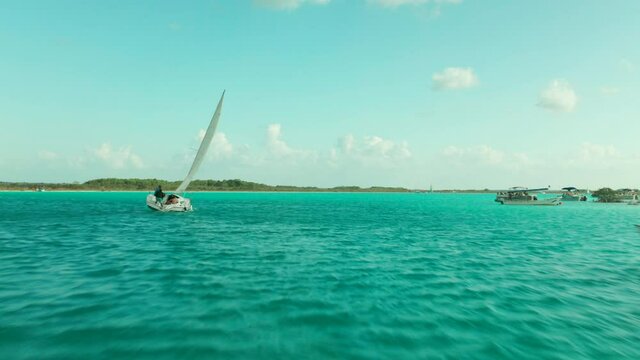 near water drone video in bacalar mexico