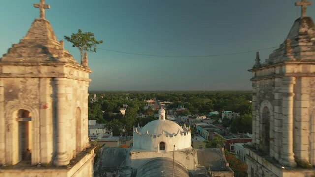 aerial shot from valladolid Cathedral, in Yucatan Mexico