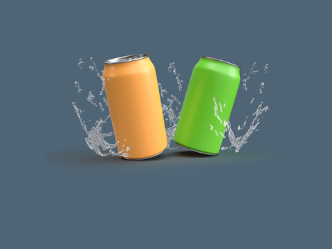 3d rendering of can and water splash