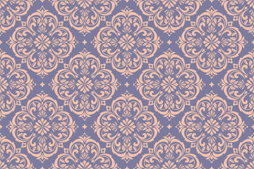 Wallpaper in the style of Baroque. Seamless vector background. Gold and blue floral ornament. Graphic pattern for fabric, wallpaper, packaging. Ornate Damask flower ornament