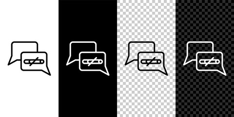 Set line No smoking icon isolated on black and white, transparent background. Cigarette smoking prohibited sign. Vector