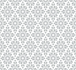 Flower geometric pattern. Seamless vector background. White and gray ornament.