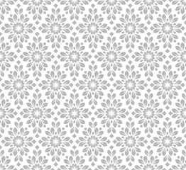 Gordijnen Geometrische bloempatroon. Naadloze vectorachtergrond. Wit en grijs ornament. © ELENA