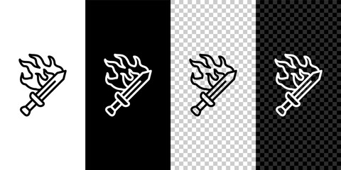 Set line Sword for game icon isolated on black and white, transparent background. Vector