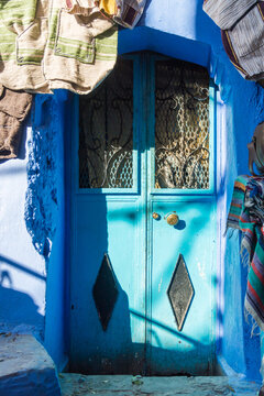 A gate on the street of Chefchaouen,Morocco. Old traditional town. 