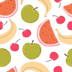 Seamless vector with fruits on white background