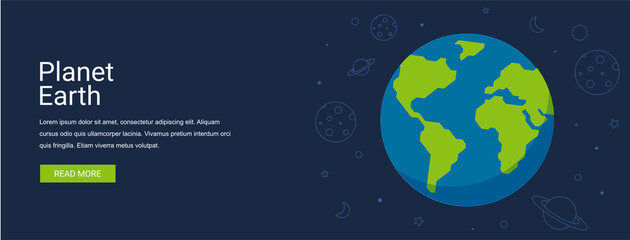 Planet earth and space vector illustration banner concept in flat style. Suitable for web banners, social media, postcard, presentation and many more.