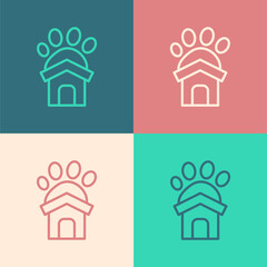 Fototapeta premium Pop art line Animal shelter house icon isolated on color background. Vector