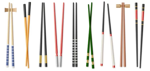 Foto op Canvas Realistic colorful chopsticks set isolated on white background. Asian food chop sticks © Iryna Petrenko